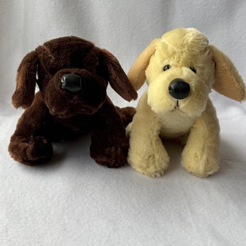 Webkinz Chocolate Lab HM138 & Yellow Lab HM153 Plush Dog Lot of 2 No Code